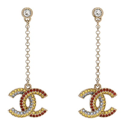 Chanel Crystal CC Drop Earrings Gold Multicolor 1 of 5