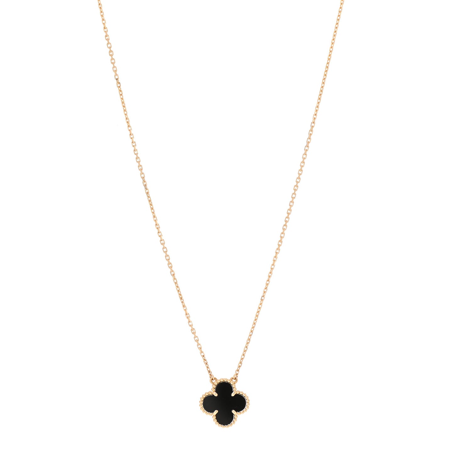 18K Yellow Gold Black Onyx Vintage Alhambra Pendant Necklace