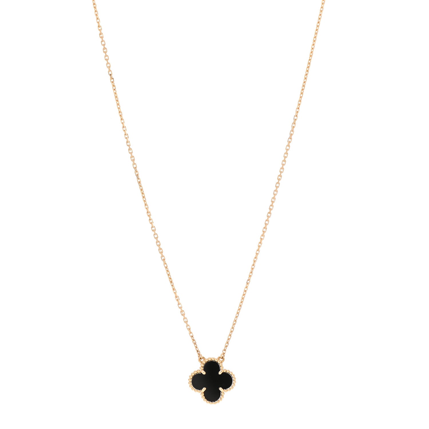 Van Cleef & Arpels 18K Yellow Gold Black Onyx Vintage Alhambra Pendant Necklace 1 of 7