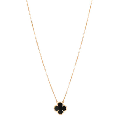 Van Cleef & Arpels 18K Yellow Gold Black Onyx Vintage Alhambra Pendant Necklace 1 of 7