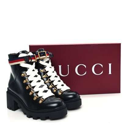 Gucci Calfskin Sylvie Web Lace Up Combat Boots 35 Black 12 of 12