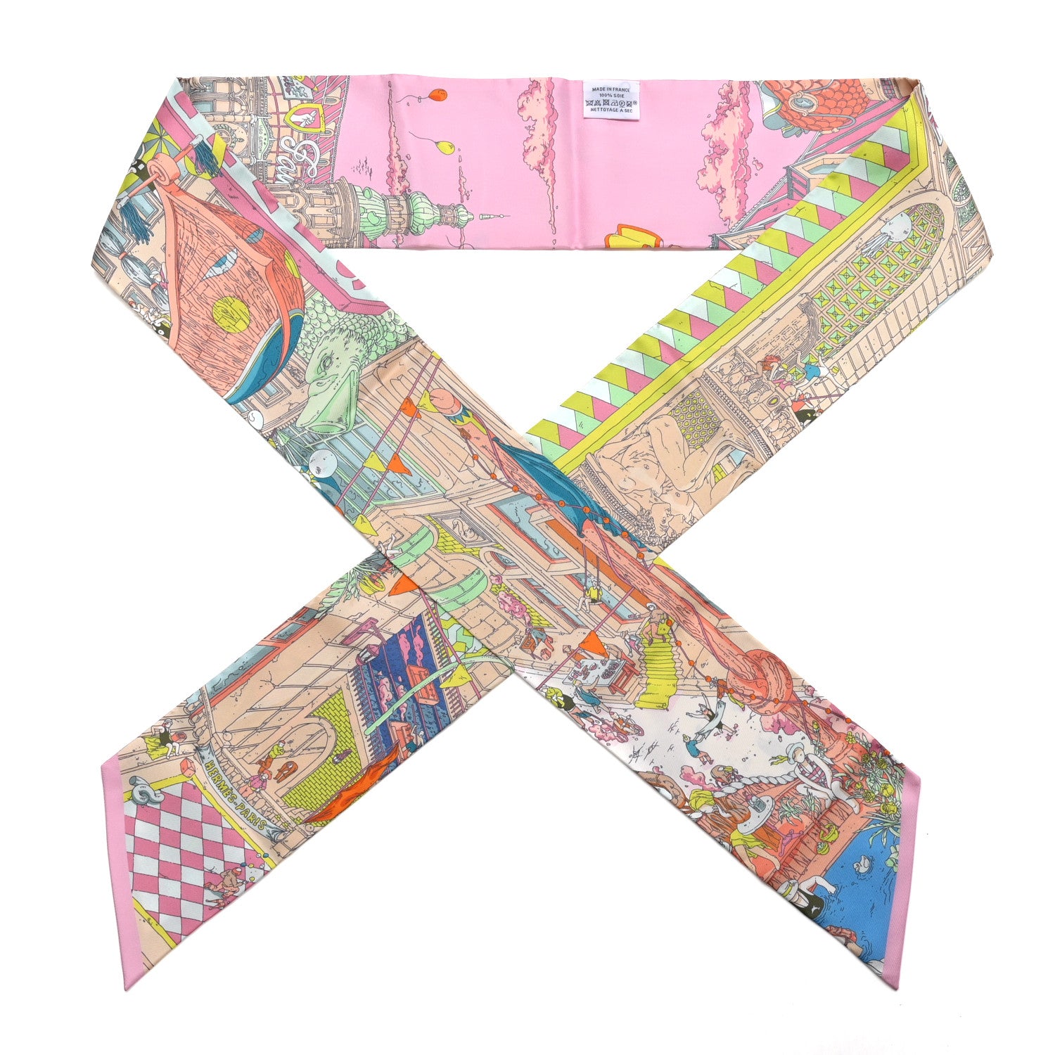 Hermes Silk Le Grand Prix du Faubourg Maxi Twilly Jaune Fluo Rose Multicolor 1 of 4