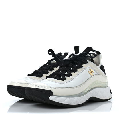Chanel Velvet Calfskin Mixed Fibers CC Sneakers 37.5 Ivory Black 3 of 9