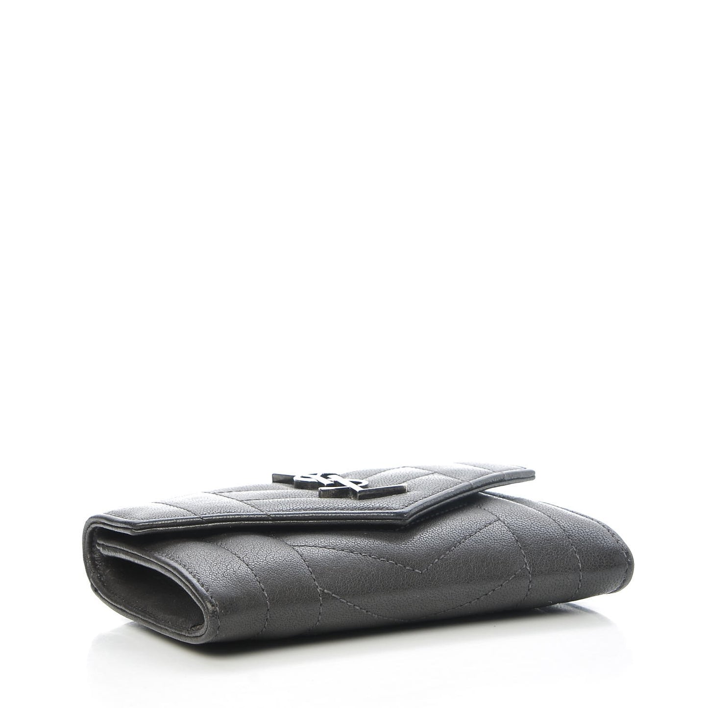 Lambskin Mixed Matelasse Chevron Small Monogram Envelope Wallet Coal