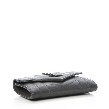 Saint Laurent Lambskin Mixed Matelasse Chevron Small Monogram Envelope Wallet Coal 4 of 8
