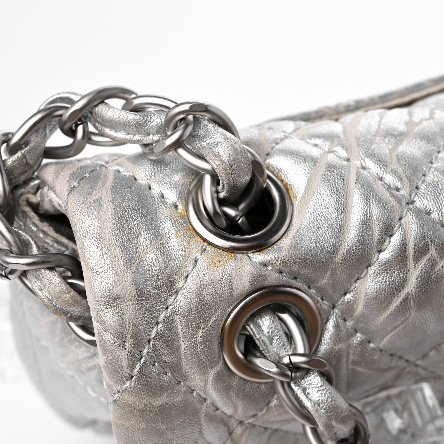 Calfskin Ice Cube On the Rocks Medium Flap Silver