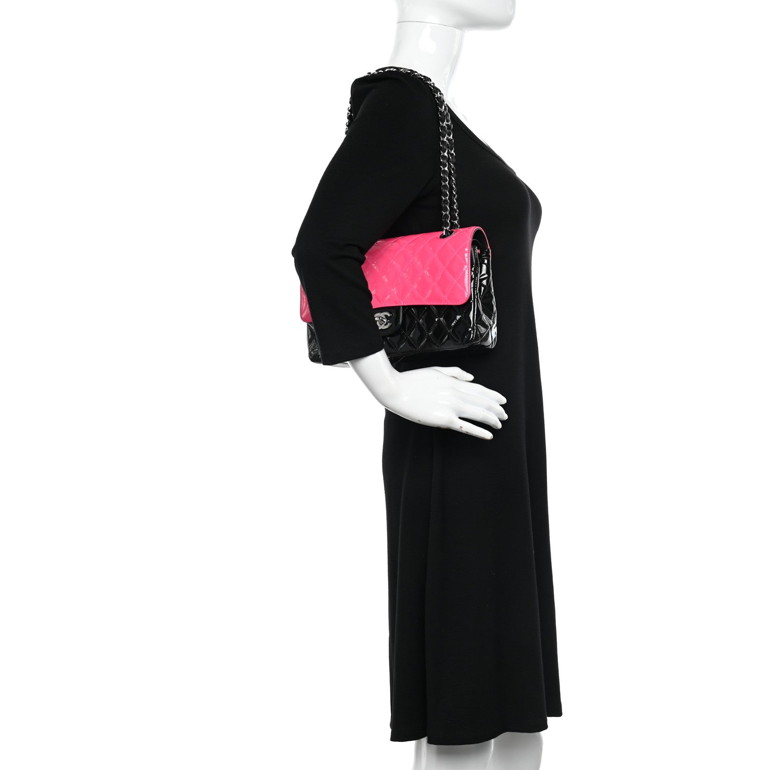 Chanel Patent Calfskin Quilted Bi-Color Medium Double Flap Pink Black 2 of 13