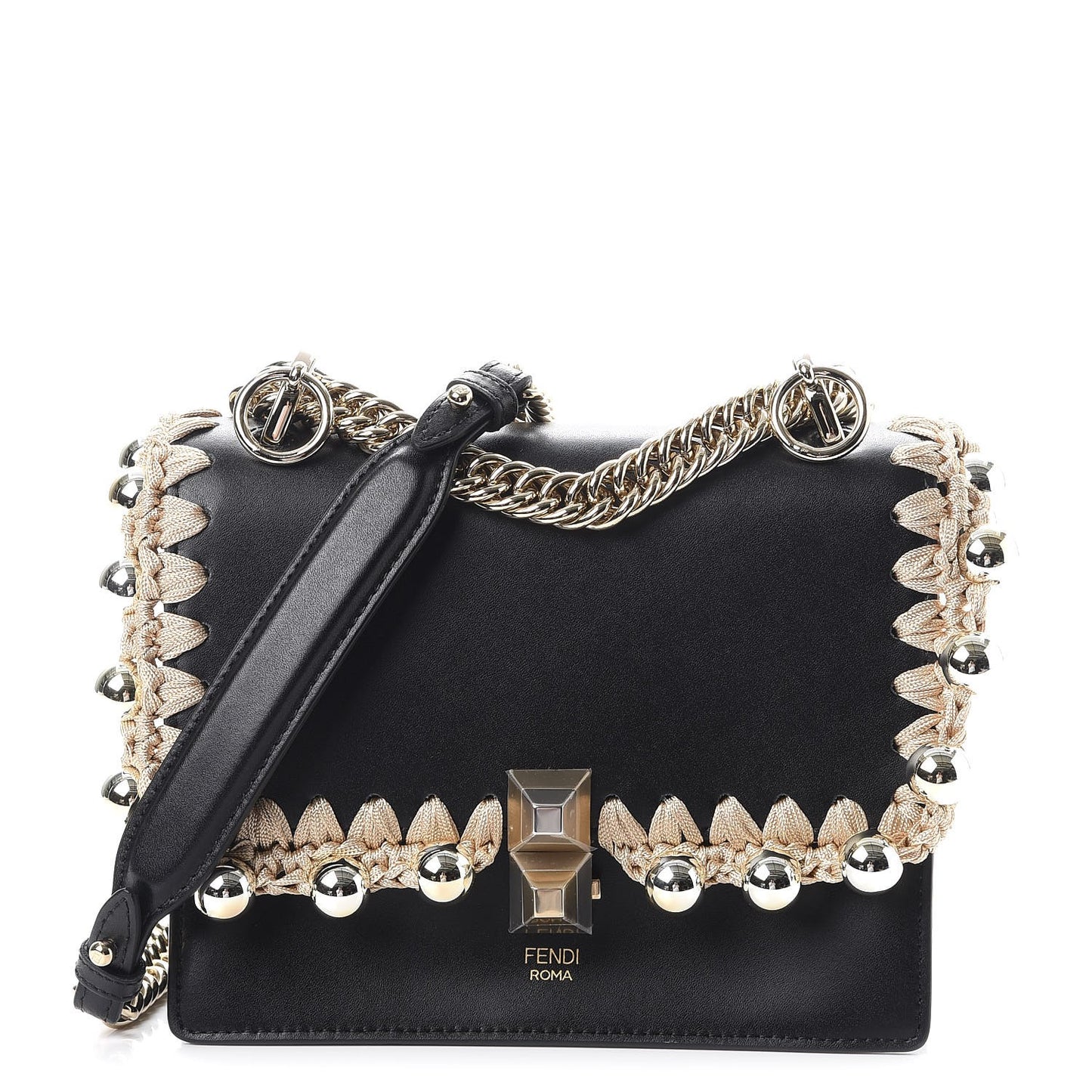 Vitello Liberty Ribbon Pearl Lace Up Small Kan I Shoulder Bag Black