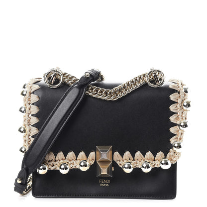 Fendi Vitello Liberty Ribbon Pearl Lace Up Small Kan I Shoulder Bag Black 1 of 7