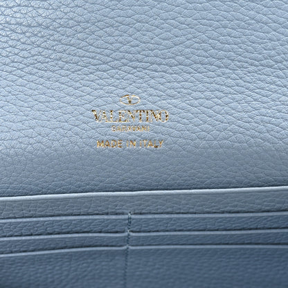 Valentino Garavani Pebbled Calfskin Rockstud Flip Lock Wallet On Chain Niagara 6 of 9