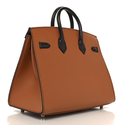 Hermes Madame Calfskin Matte Alligator Epsom Faubourg Day Birkin Sellier 20 Gold Ebene Orange 3 of 12