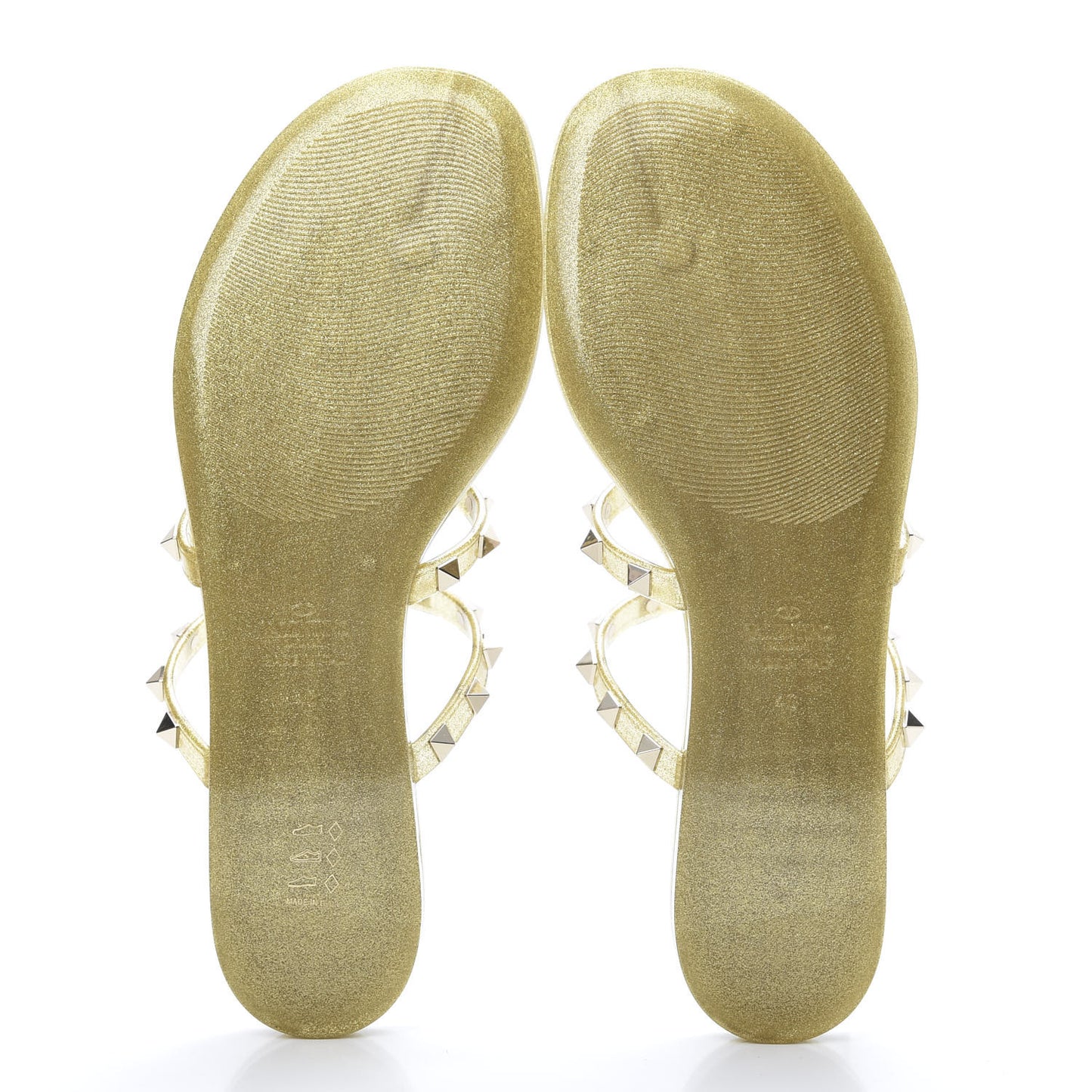 PVC Jelly Glitter Rockstud Caged Flat Thong Sandals 40 Oro