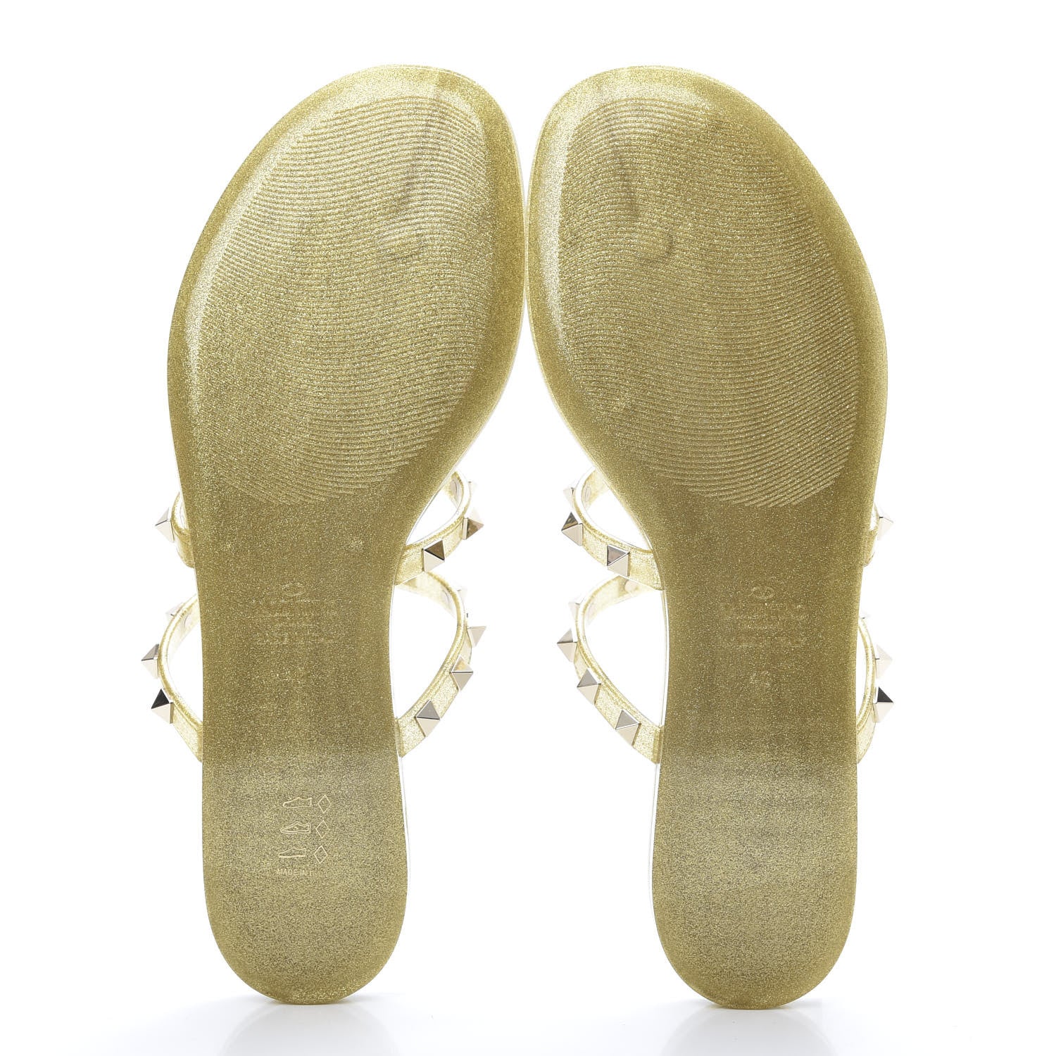 Valentino Garavani PVC Jelly Glitter Rockstud Caged Flat Thong Sandals 40 Oro 5 of 8