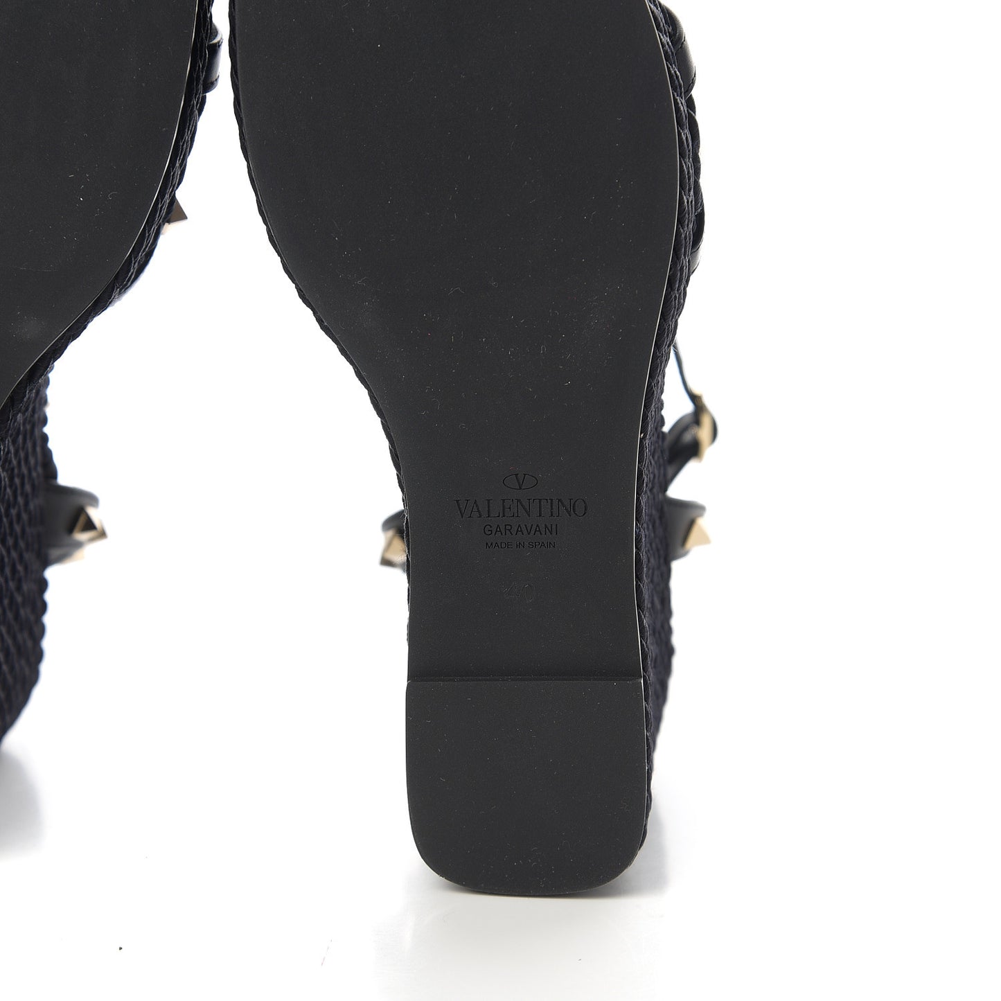 Calfskin Rockstud Ankle Strap Torchon Espadrille 25/95mm Wedge Sandals 40 Black