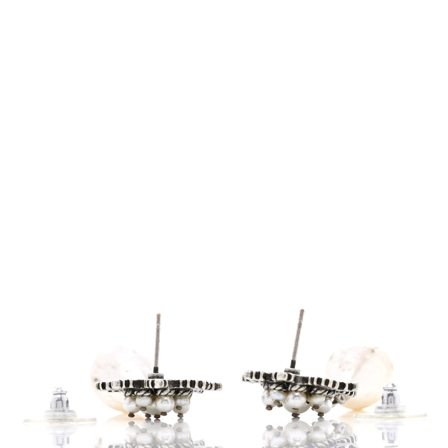 Pearl CC Leaf Drop Earrings Silver