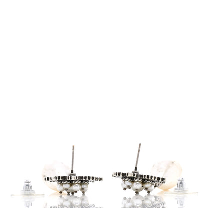 Chanel Pearl CC Leaf Drop Earrings Silver 3 of 7