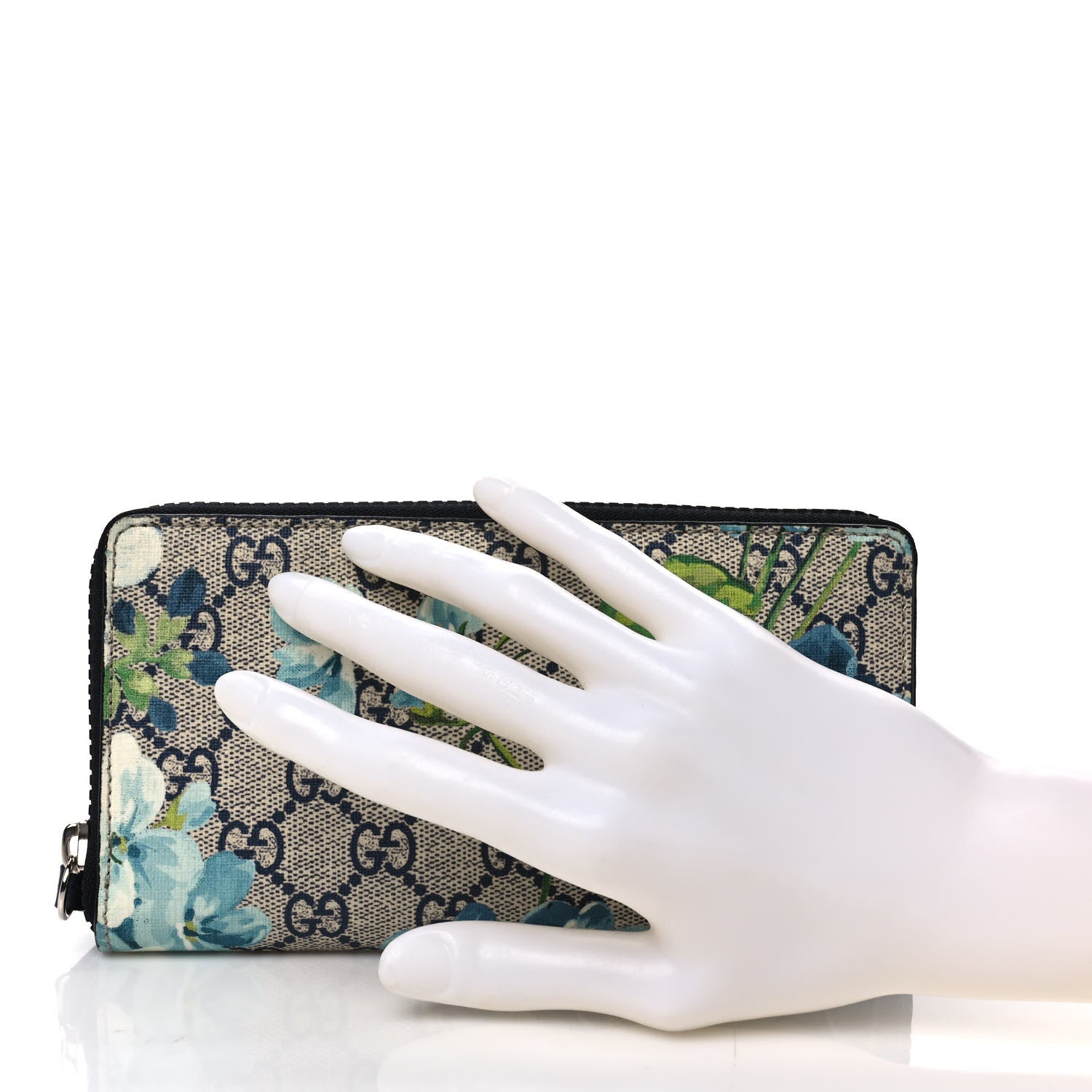 Gucci GG Supreme Monogram Blooms Zip Around Wallet Blue 2 of 7