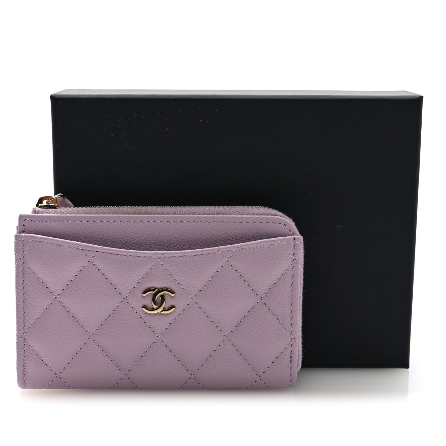 Caviar Quilted CC Zip Around Card Holder Light Pink