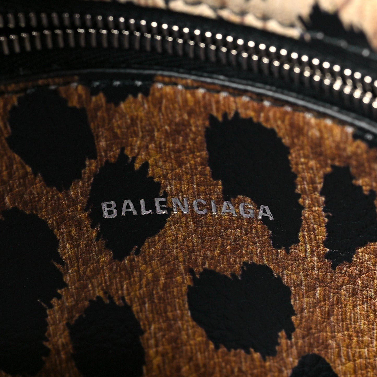Grained Calfskin Leopard Print Papier Mini A4 Zip Around Tote Beige