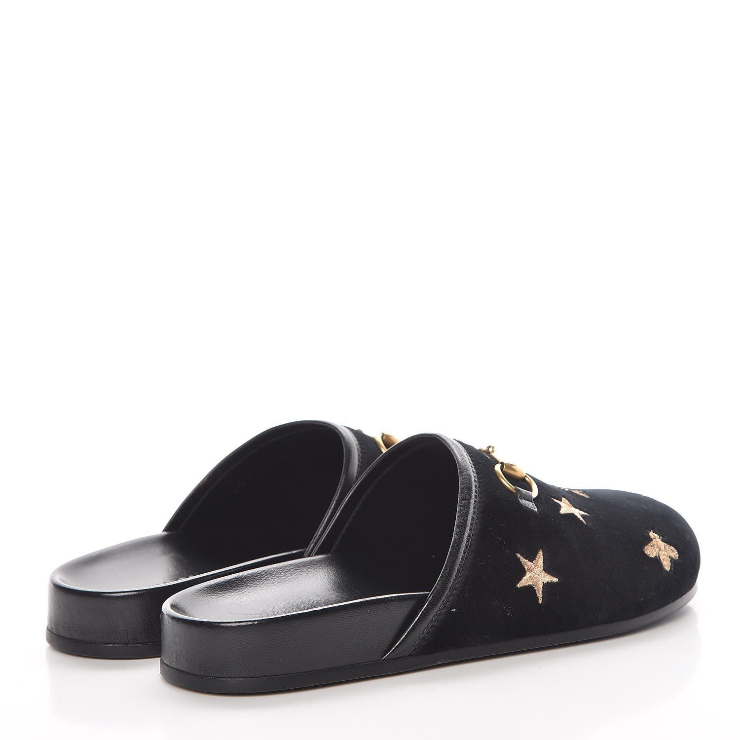 Gucci Softy Velvet Malaga Kid Bee Star Embroidered Womens Horsebit River Slippers 36 Black 4 of 12