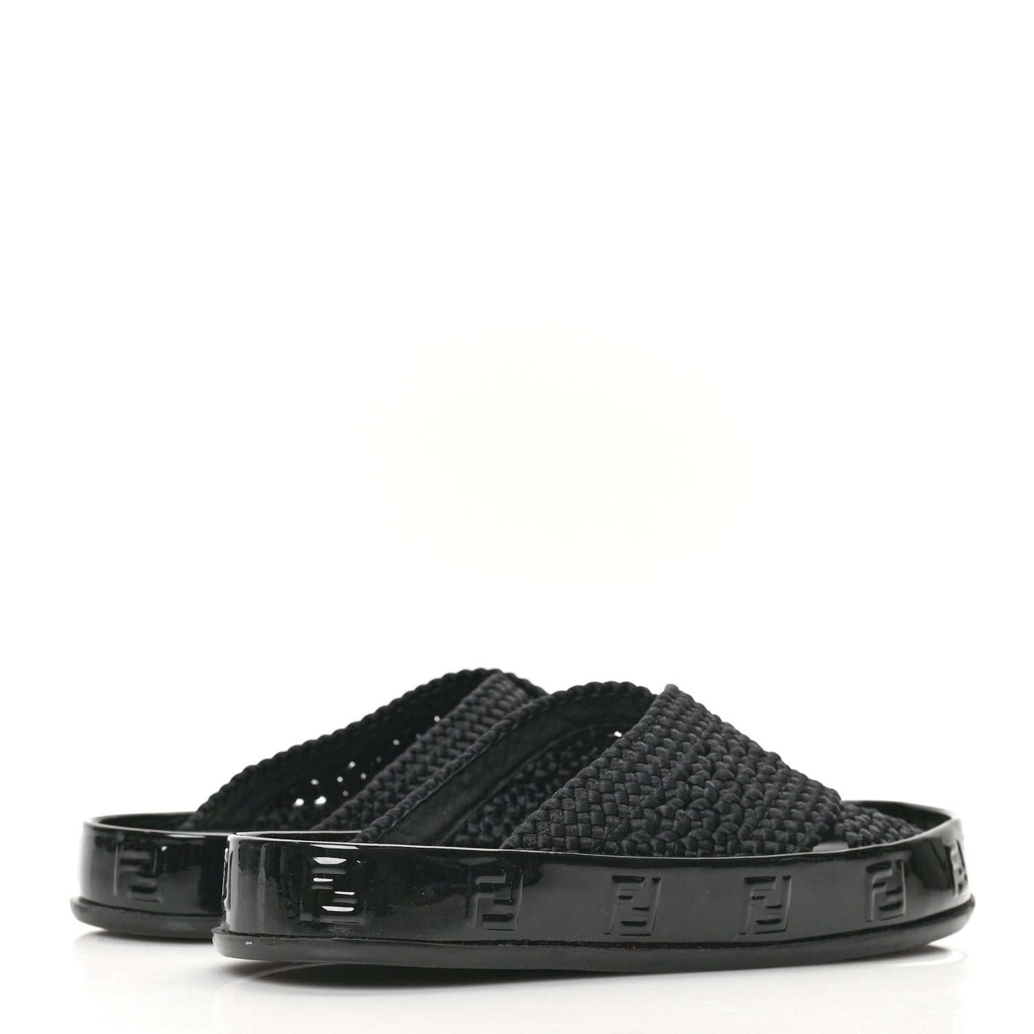 Fendi Raffia Rubber FF Woven Reflections Crisscross Slide Sandals 36 Black 4 of 7