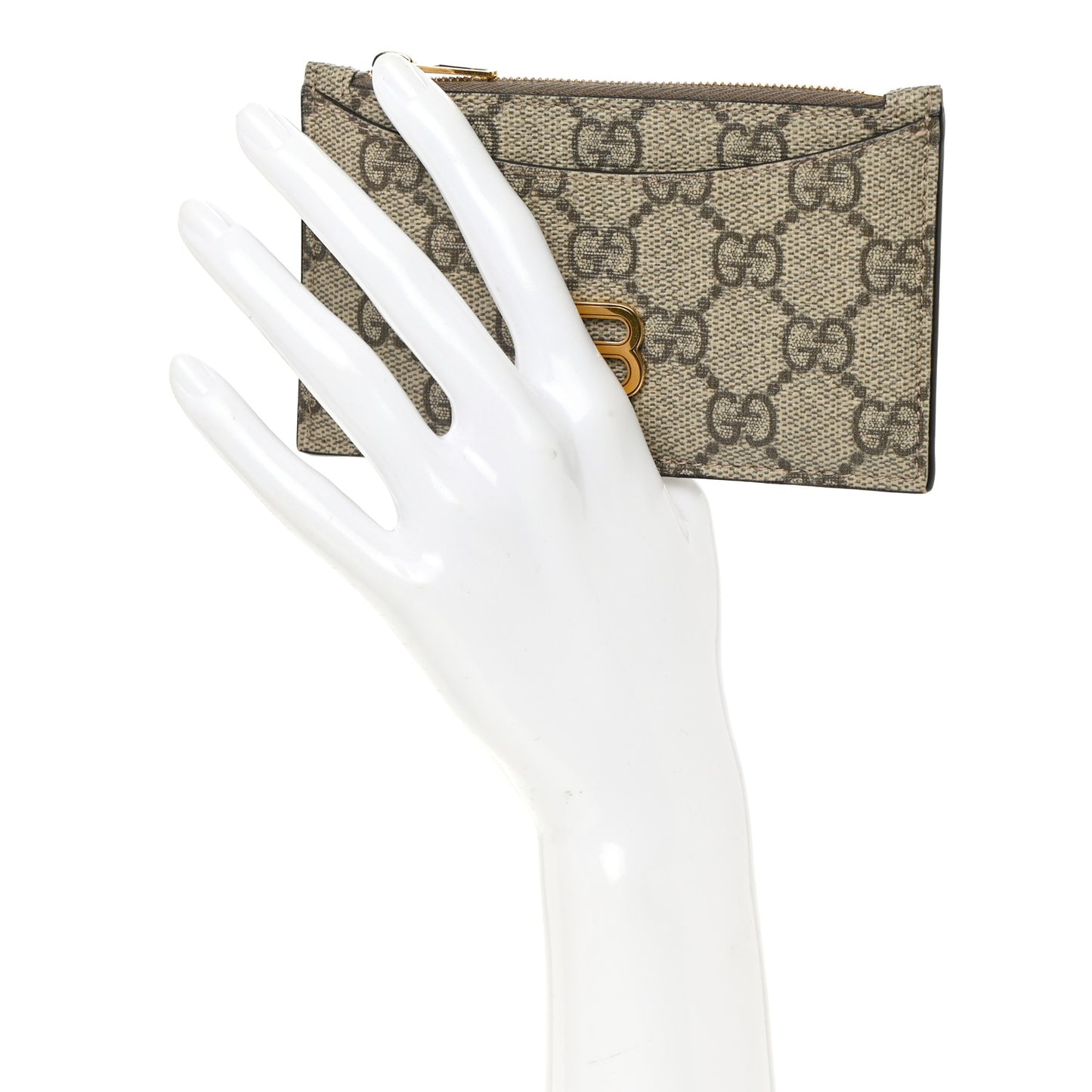X BALENCIAGA GG Supreme Monogram Zip Card Case Beige Ebony