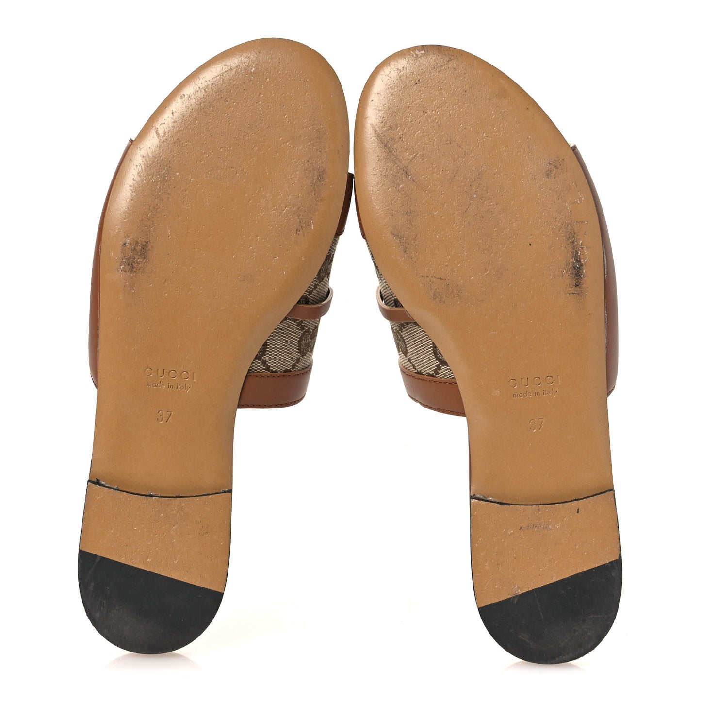 Calfskin Monogram Horsebit Womens Slide Sandals 37 Beige Ebony Sundial