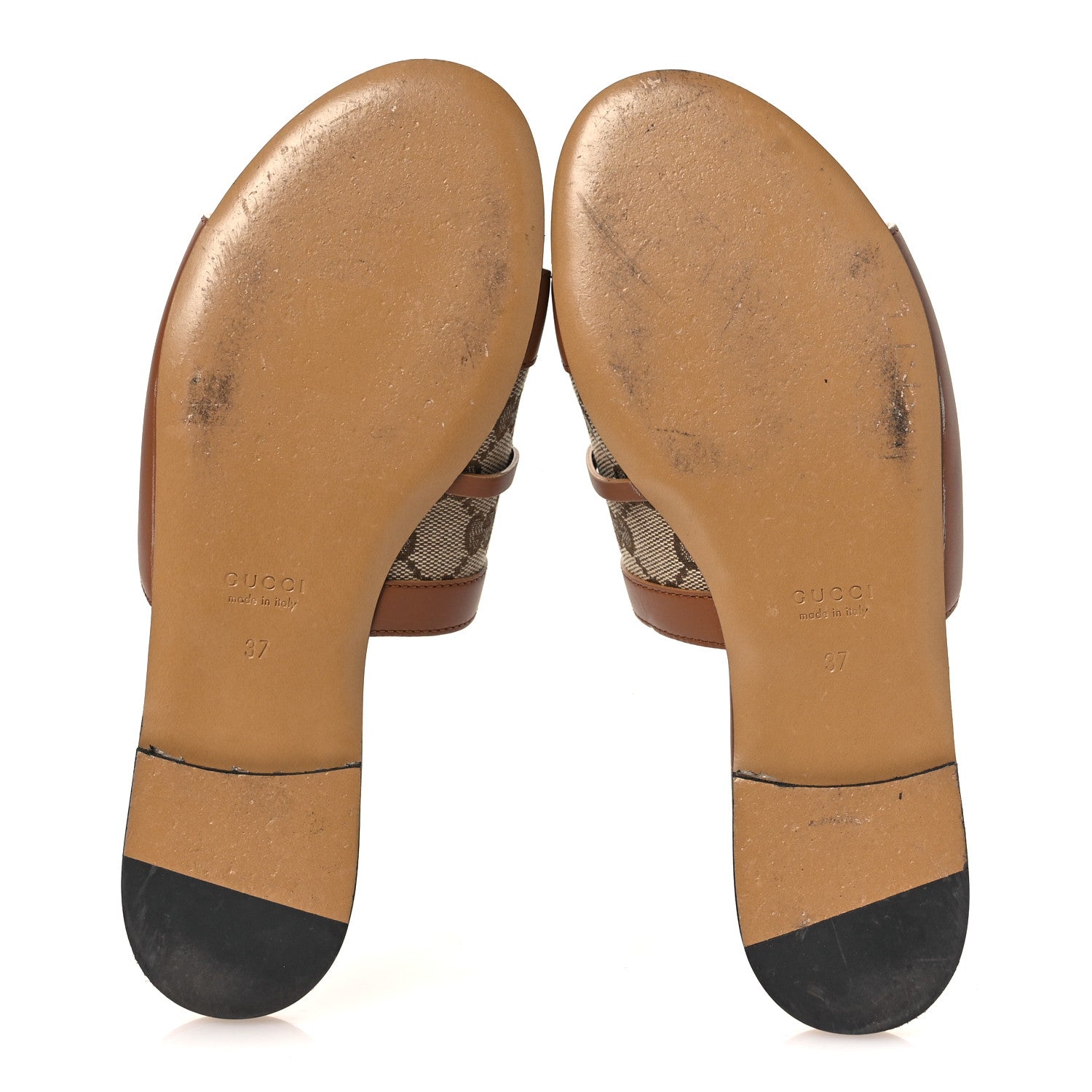 Gucci Calfskin Monogram Horsebit Womens Slide Sandals 37 Beige Ebony Sundial 7 of 12