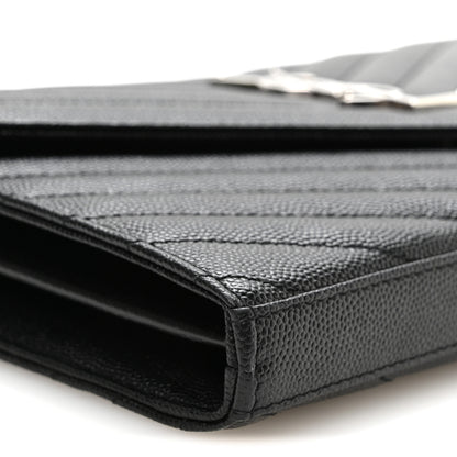 Saint Laurent Grain De Poudre Matelasse Chevron Monogram Chain Wallet Black 9 of 11