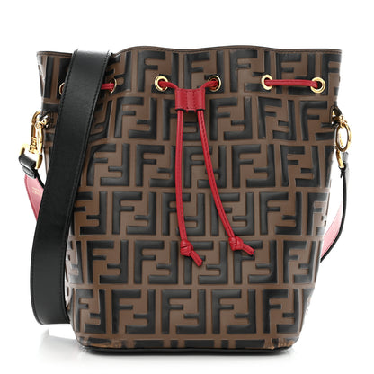 Fendi Vitello Grace F is Fendi Bi-Color FF 1974 Embossed Grande Mon Tresor Bucket Bag Maya Black Fragola 1 of 11