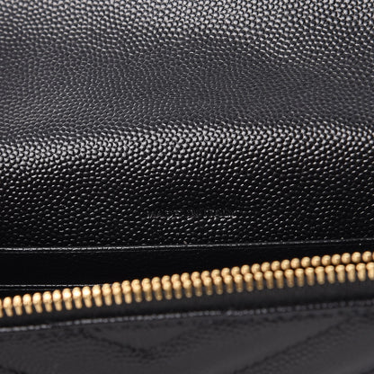 Saint Laurent Grain De Poudre Matelasse Chevron Monogram Envelope Chain Wallet Black 7 of 9