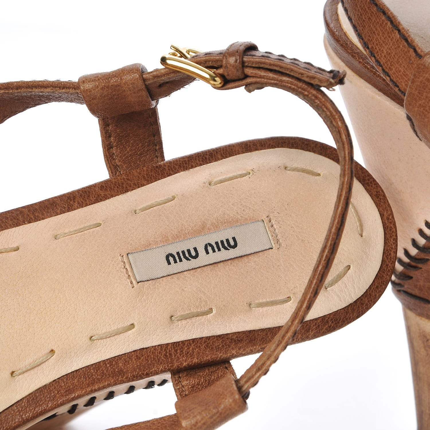 Miu Miu Calfskin Patchwork Wedge Sandals 34.5 Brown 10 of 13