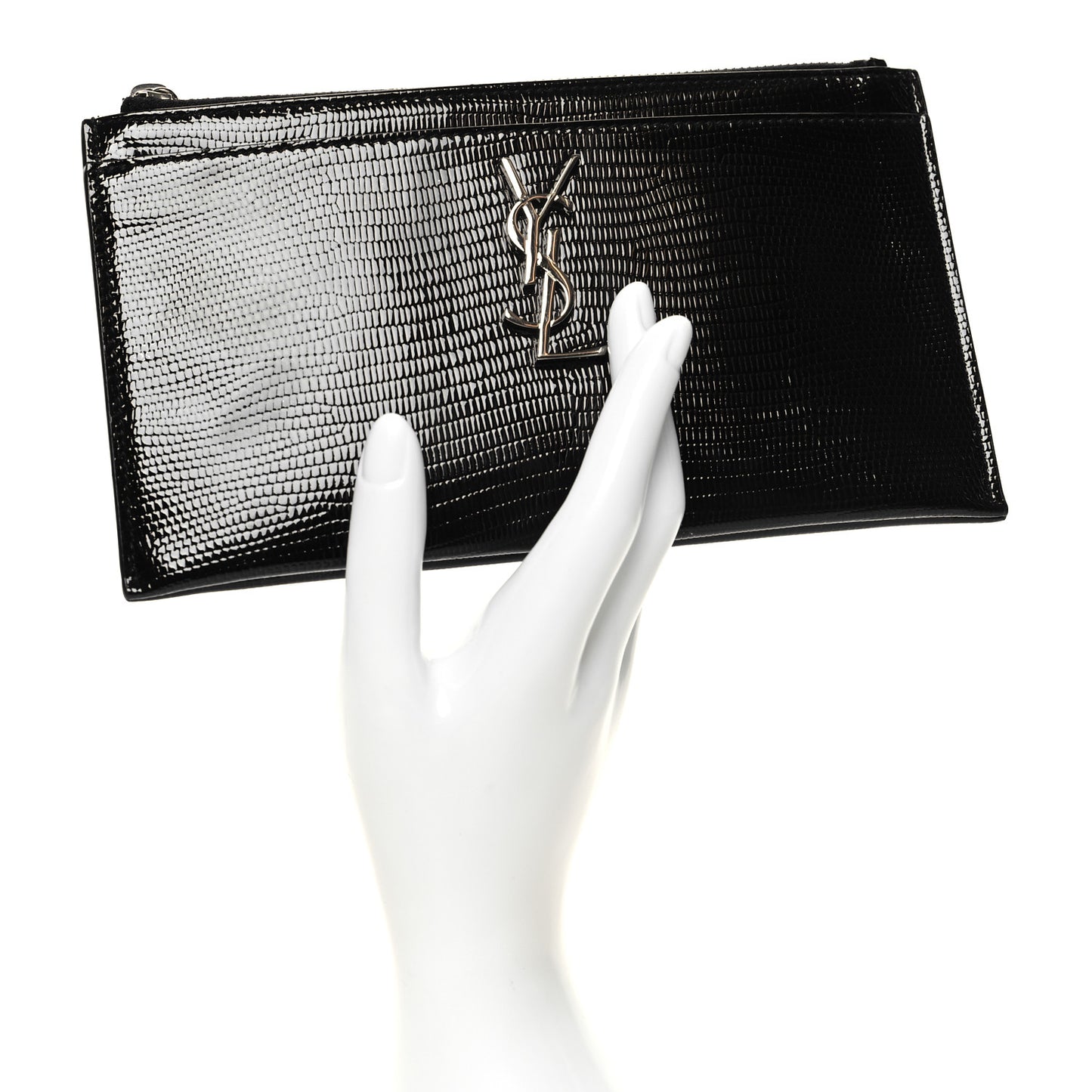Lizard Embossed Monogram Bill Pouch Black