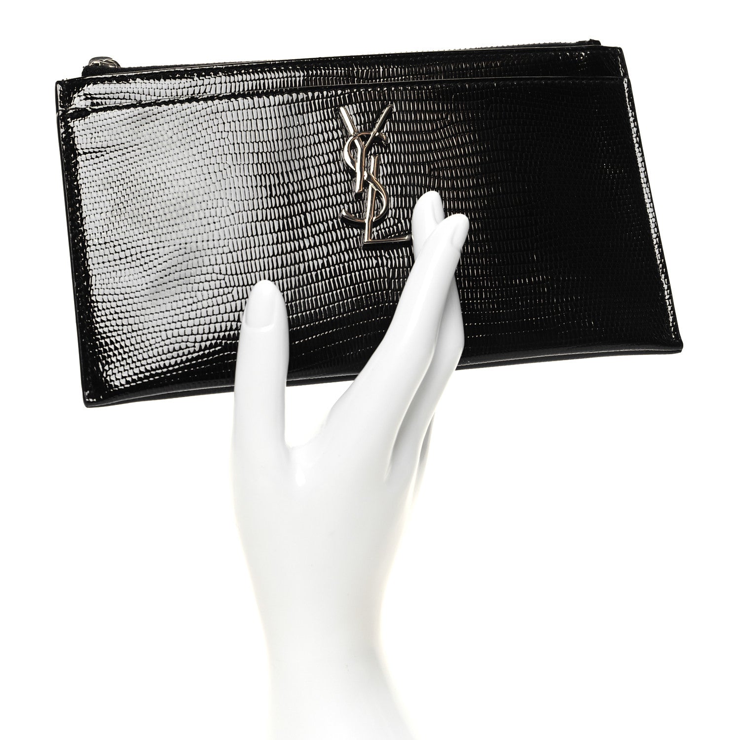 Saint Laurent Lizard Embossed Monogram Bill Pouch Black 2 of 9