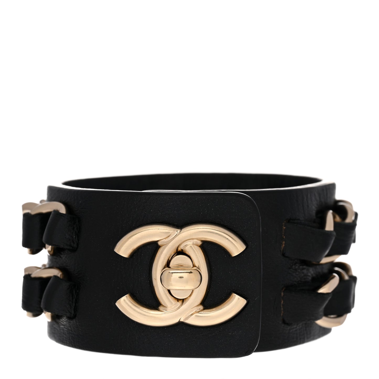Lambskin CC Chain Turnlock Bracelet S Black