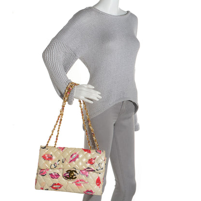 Chanel Coated Canvas Quilted Lips and Kisses Graffiti XL Jumbo Single Flap White 2 of 13