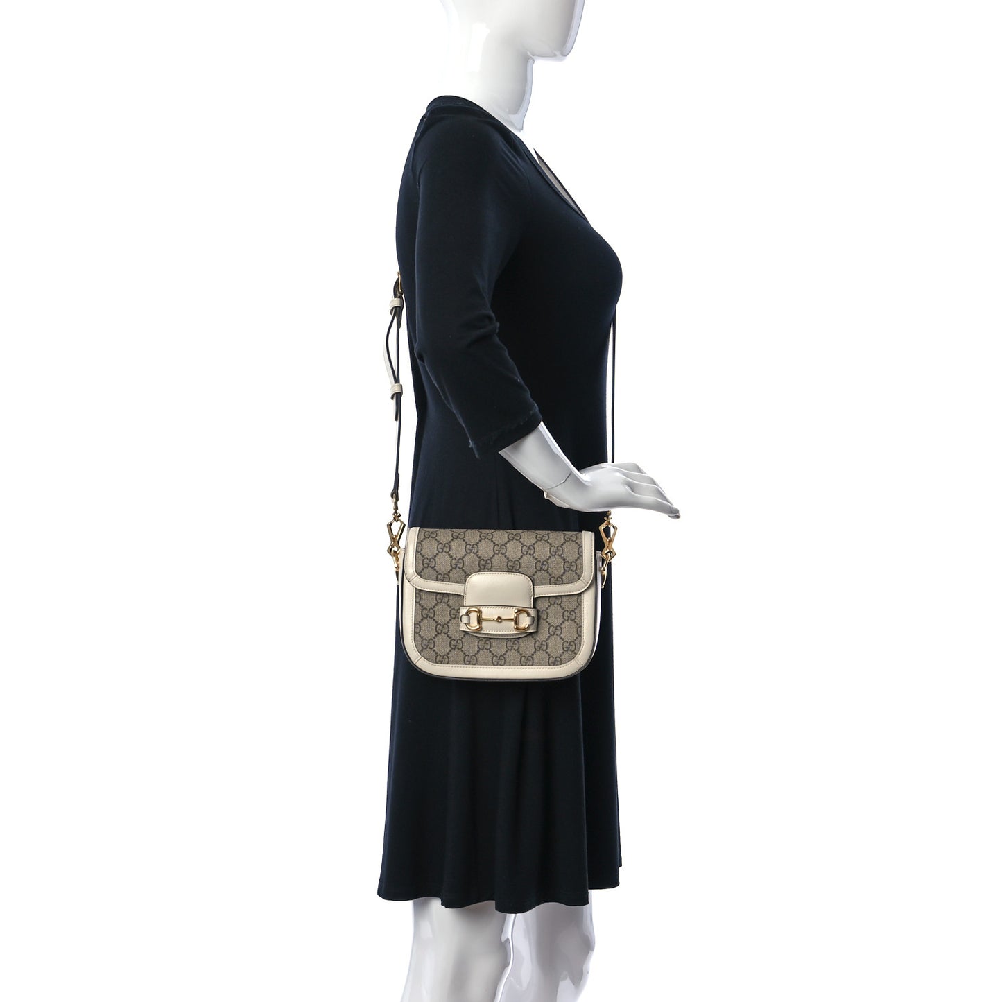 GG Supreme Monogram Web Mini Horsebit 1955 Shoulder Bag Beige Mystic White