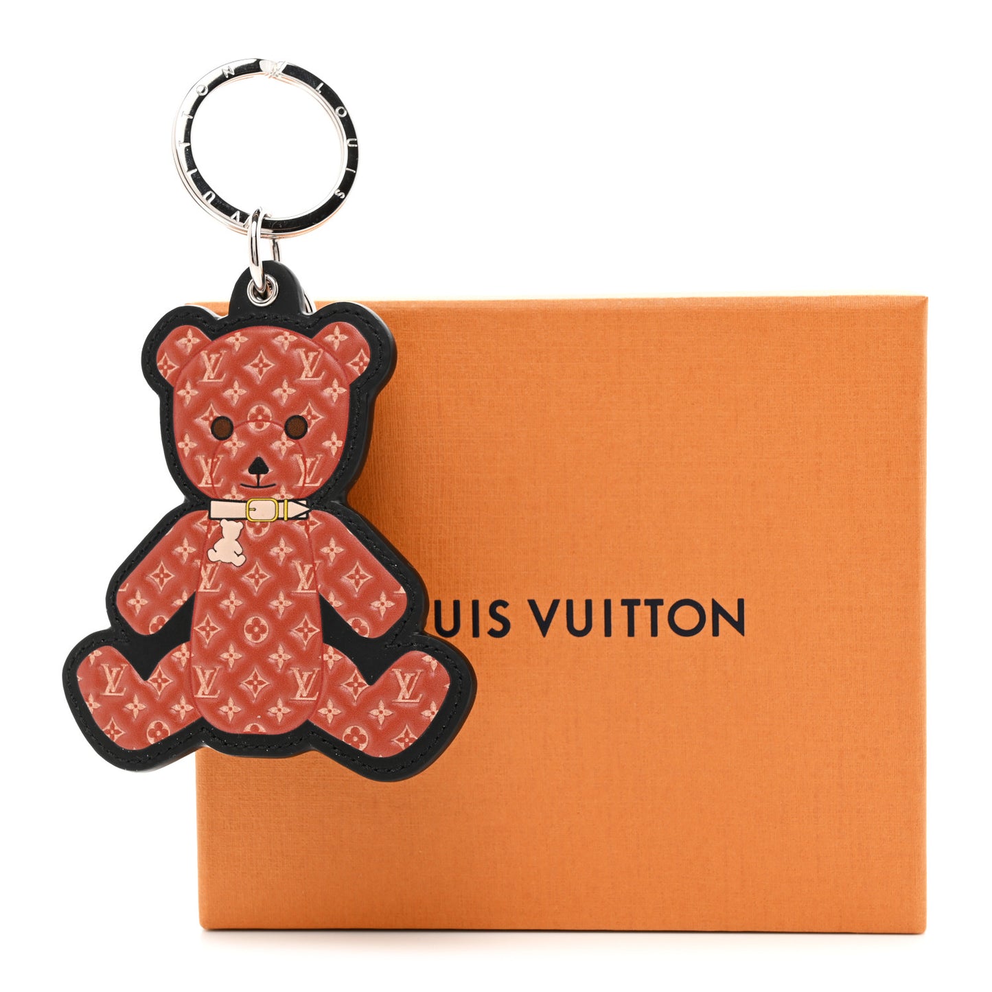 Monogram Teddy Bear Bag Charm Key Holder Brown