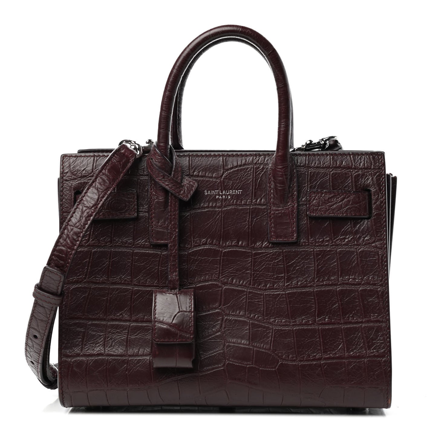 Calfskin Crocodile Embossed Nano Sac De Jour Bordeaux