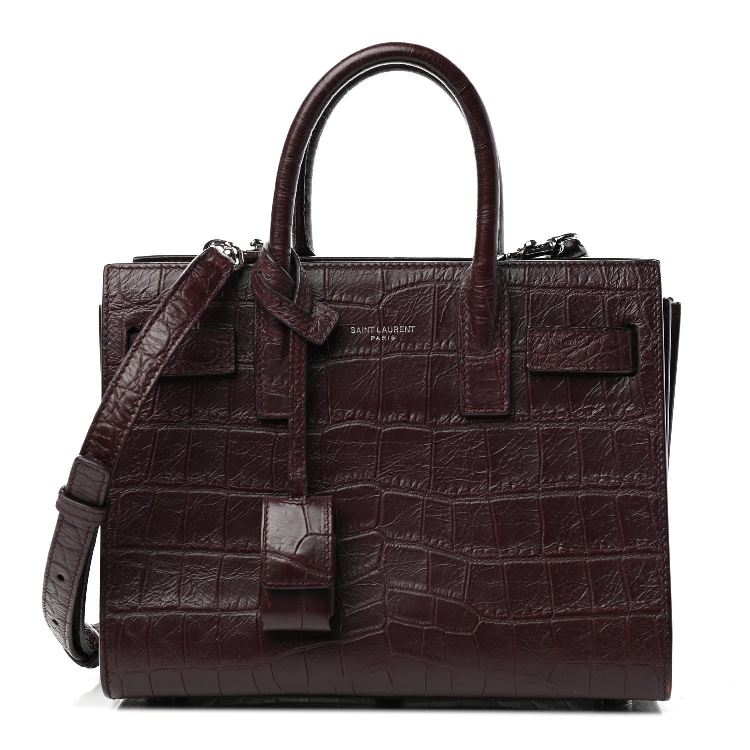 Saint Laurent Calfskin Crocodile Embossed Nano Sac De Jour Bordeaux 1 of 4