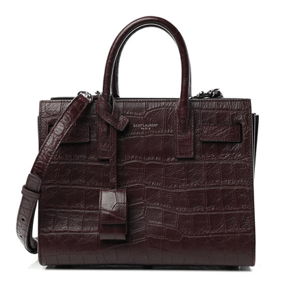 Saint Laurent Calfskin Crocodile Embossed Nano Sac De Jour Bordeaux 1 of 4