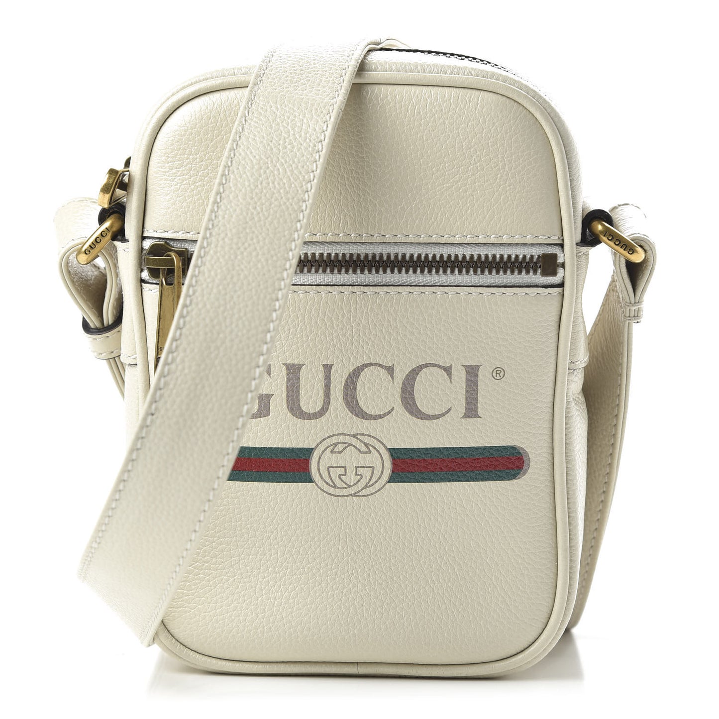 Grained Calfskin Mini Logo Messenger Bag White