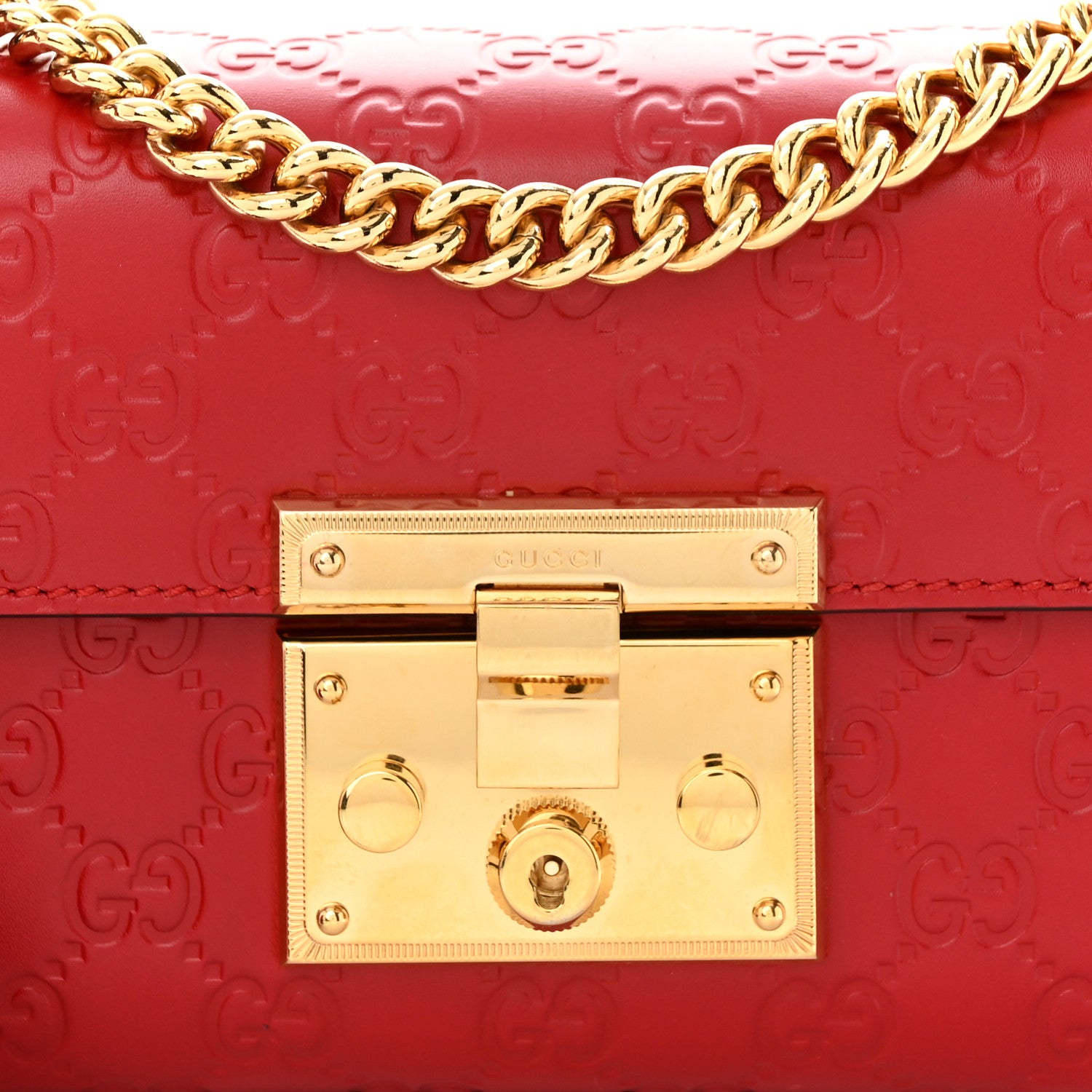 Gucci Guccissima Small Padlock Shoulder Bag Hibiscus Red 8 of 15
