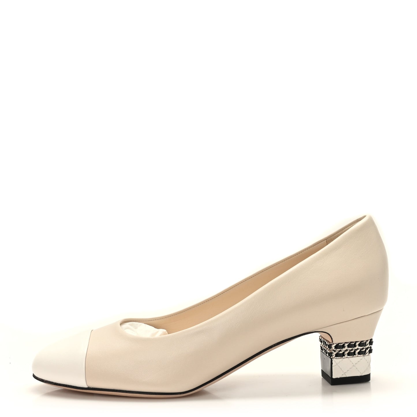 Lambskin CC Cap Toe Chain Pumps 41 Light Beige White