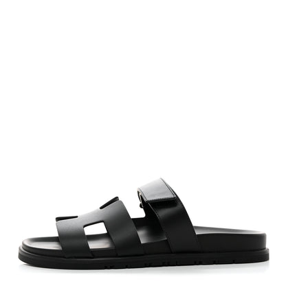 Hermes Calfskin Womens Chypre Sandals 40.5 Black 1 of 9