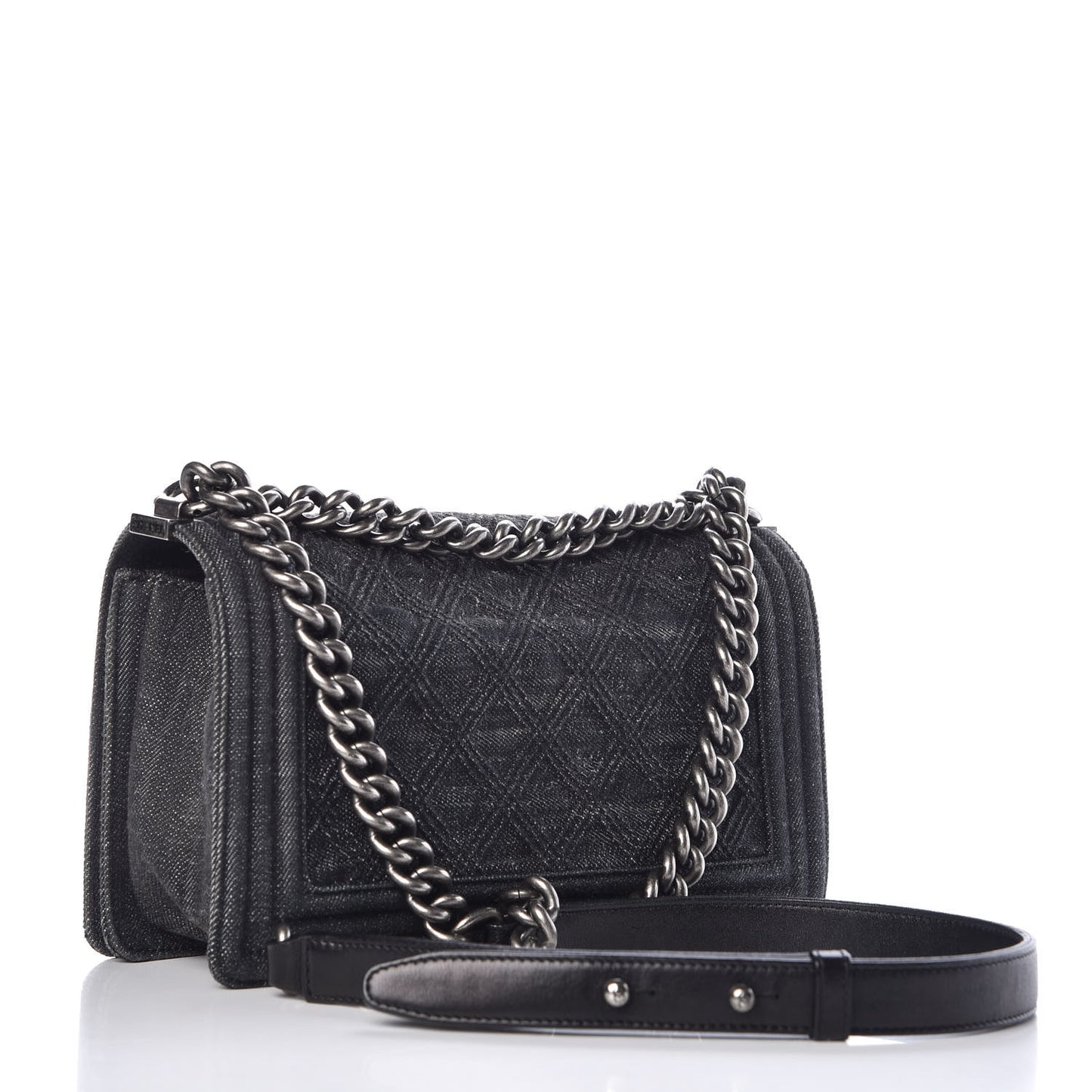 Denim Quilted Medium Boy Flap Black