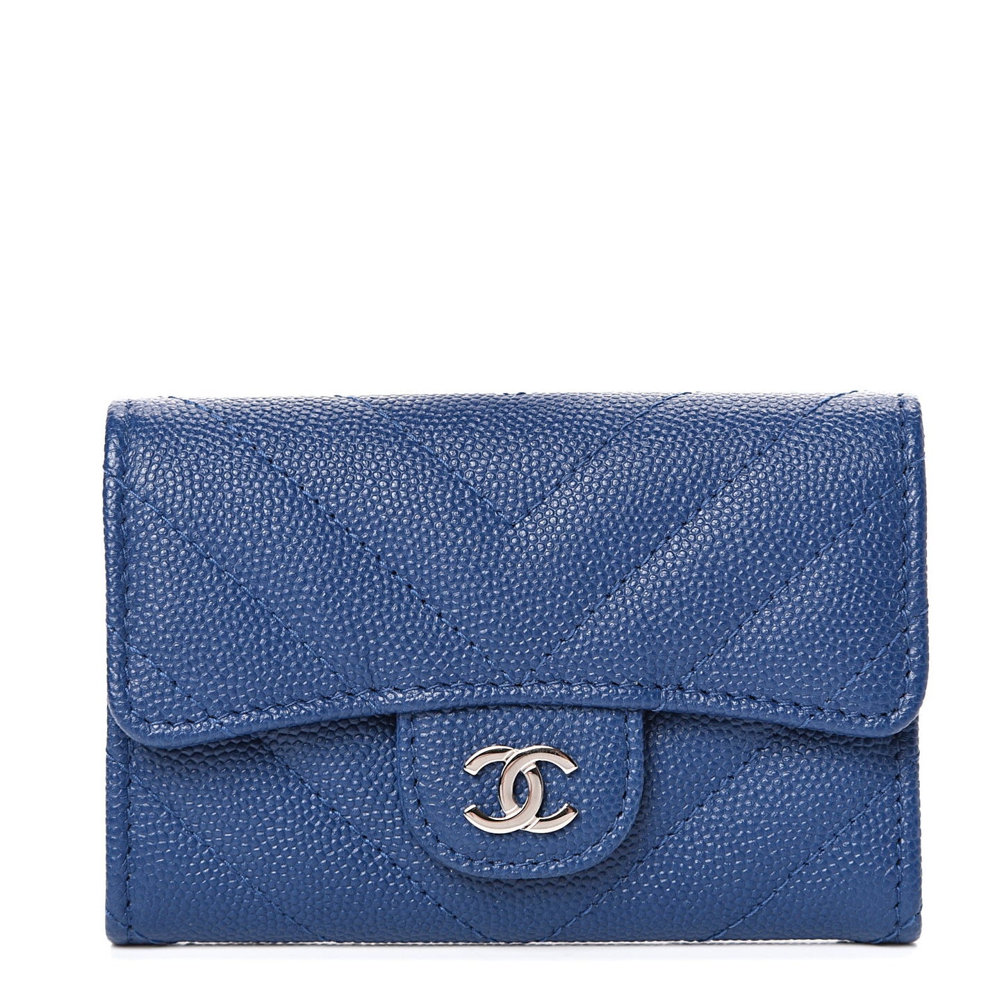 Caviar Chevron Quilted Flap Card Holder Dark Blue
