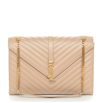 Saint Laurent Grain De Poudre Matelasse Chevron Large Monogram Satchel Dark Beige 1 of 6