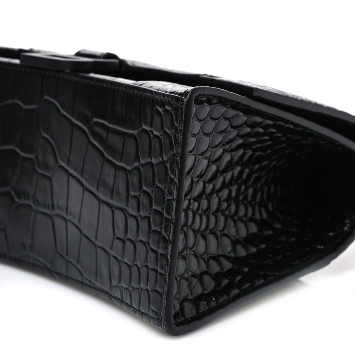 Balenciaga Shiny Calfskin Monochrome Crocodile Embossed Small Hourglass Top Handle Bag Black 11 of 11