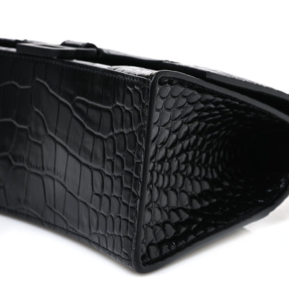 Balenciaga Shiny Calfskin Monochrome Crocodile Embossed Small Hourglass Top Handle Bag Black 11 of 11